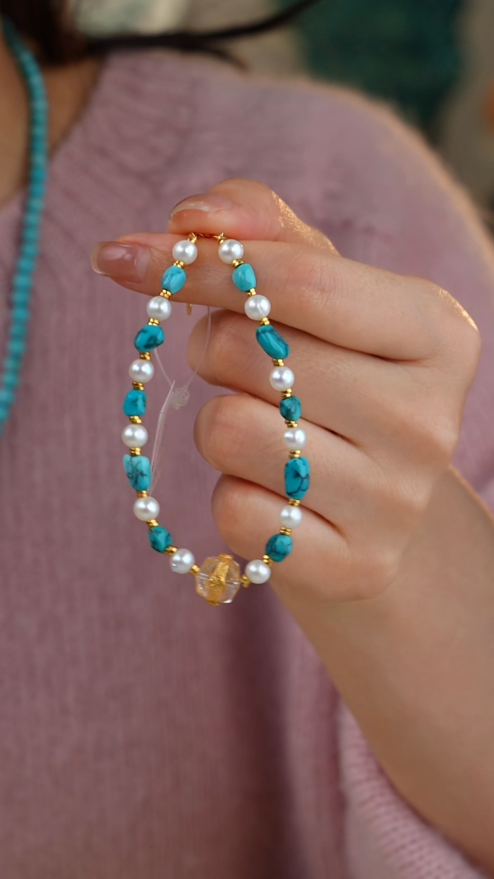 【闪购商品】绿松石手链银S925镀金镶嵌多样性发货