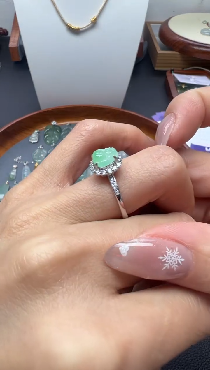 银S925镶嵌戒指翡翠（10号）纯天然A货缅甸翡翠 
