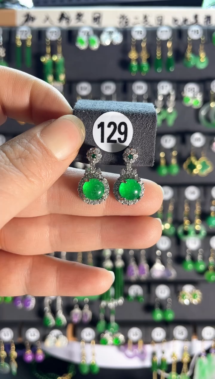 【闪购商品】翡翠耳饰银S925镶嵌老129...