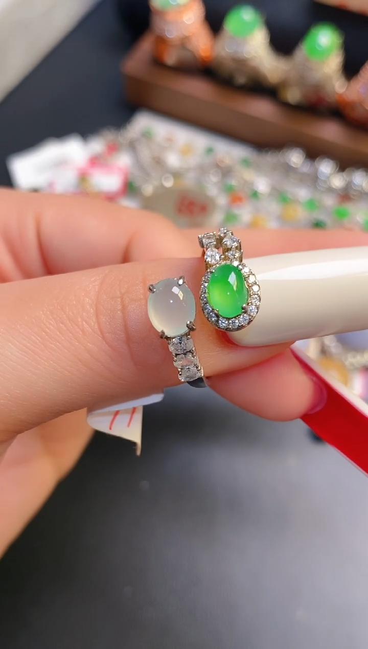 银S925镶嵌戒指翡翠天然