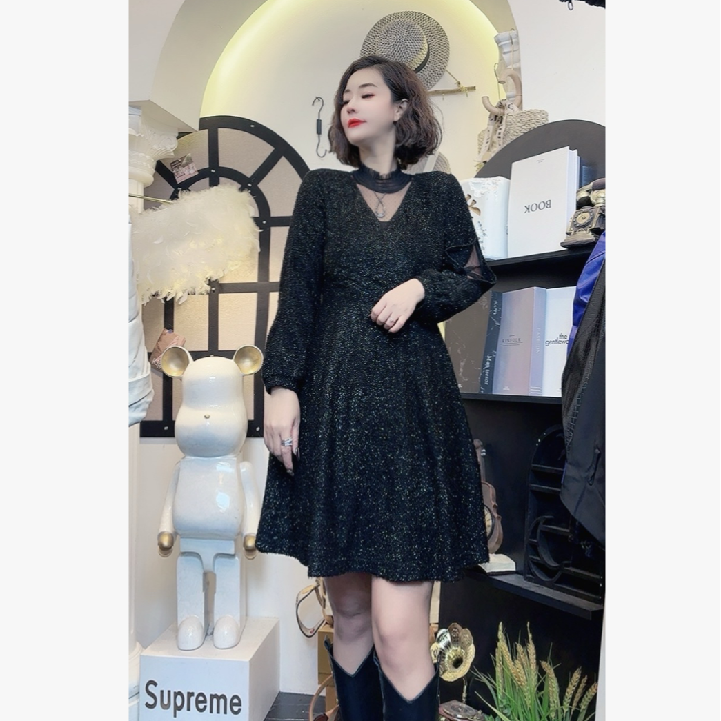 D25 122909 新款韩系收腰亮闪闪连衣裙女显瘦气质时尚裙子法式