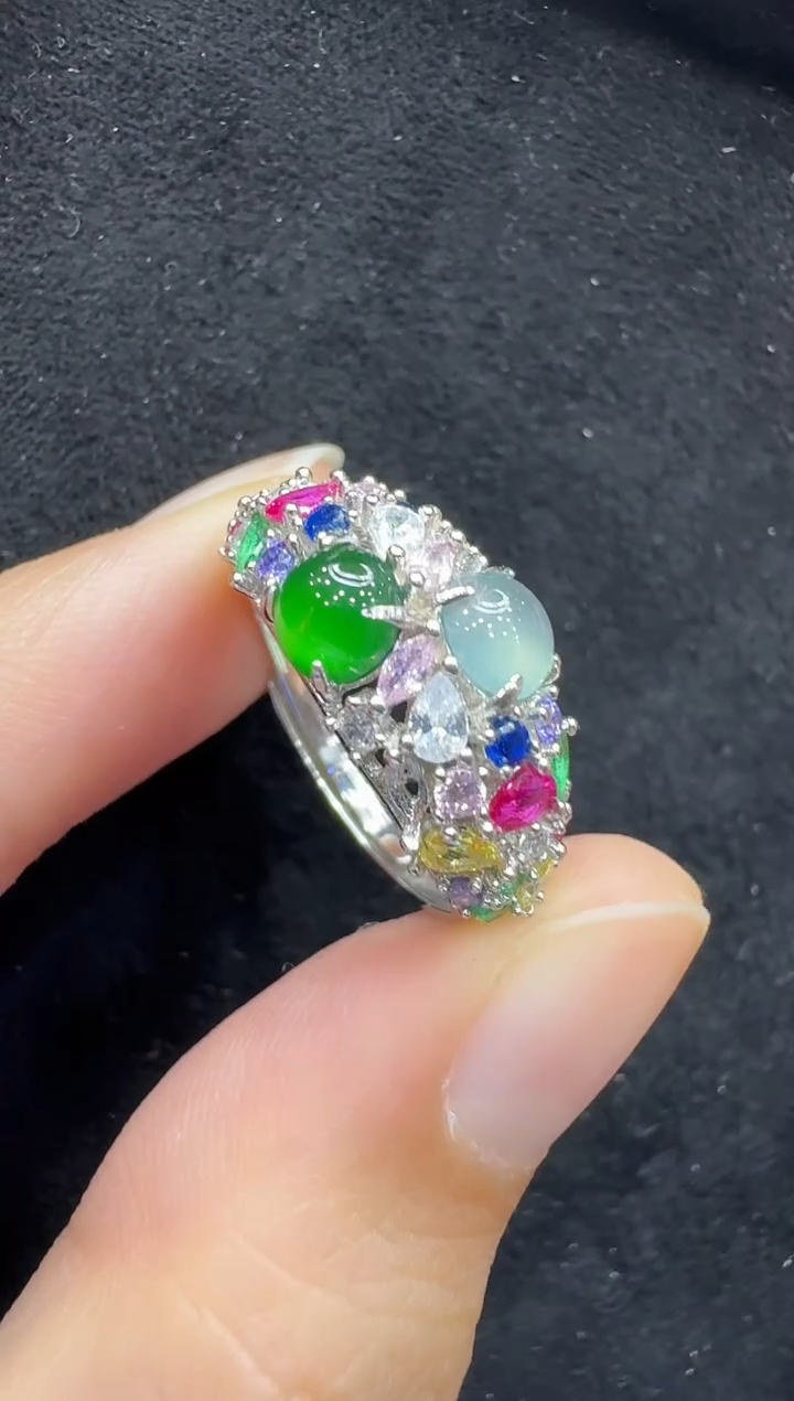 银S925镶嵌戒指翡翠多样性团购发一件