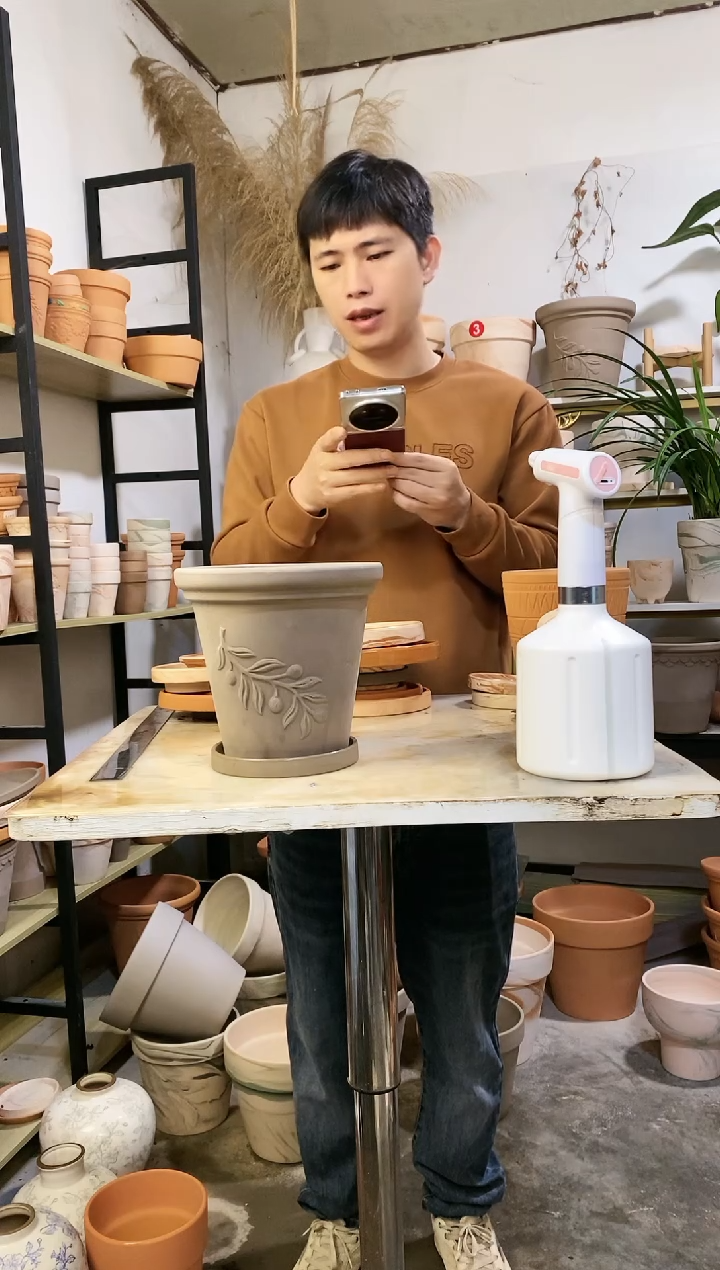 【闪购商品】陶20*19灰陶橄榄枝 1盆1托