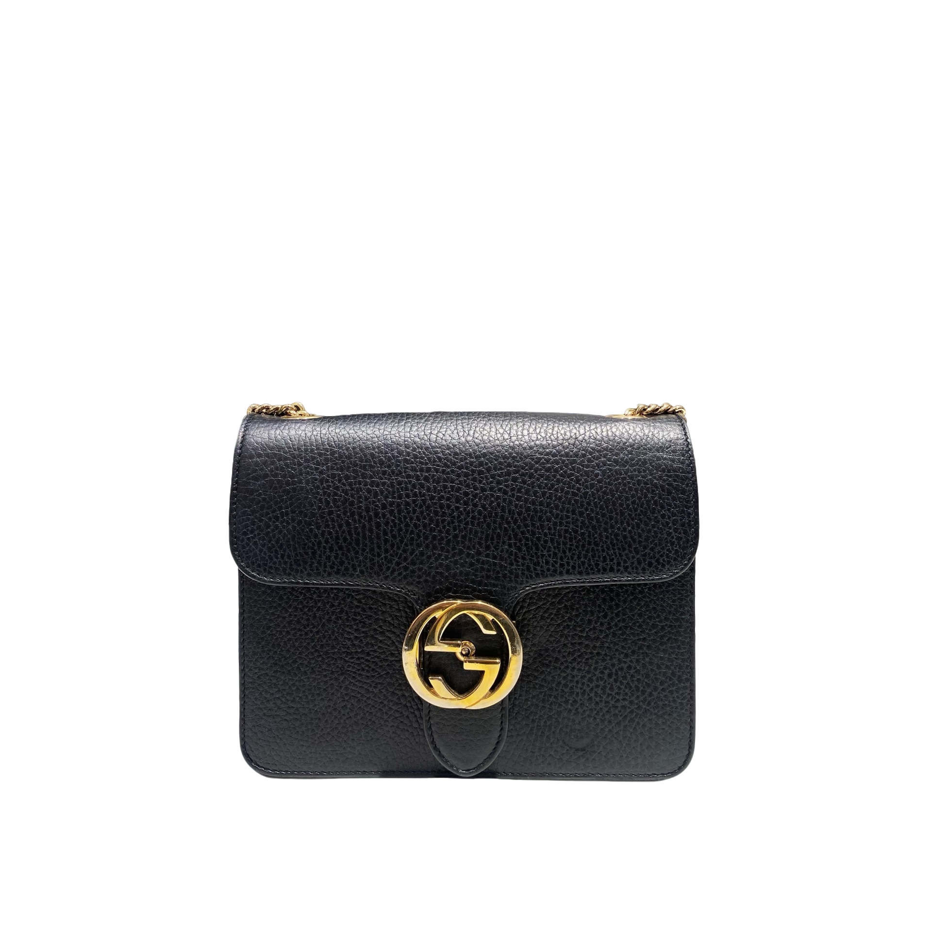 99新 GUCCI/古驰 Gucci 古驰黑金荔枝纹牛皮风琴包 11122