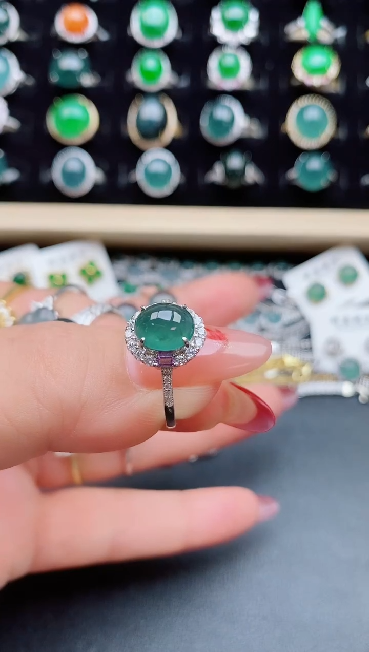 【闪购商品】翡翠戒指银S925镶嵌50805085