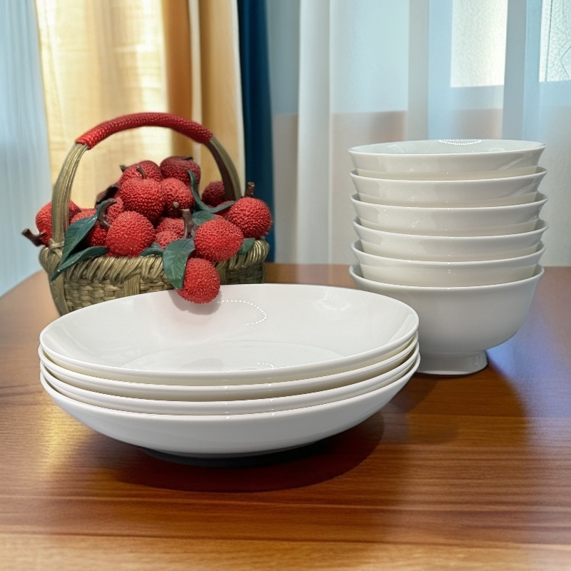 白色简约骨瓷碗骨瓷碟中式日式高颜值简约奢侈碗家用吃饭碗蝶