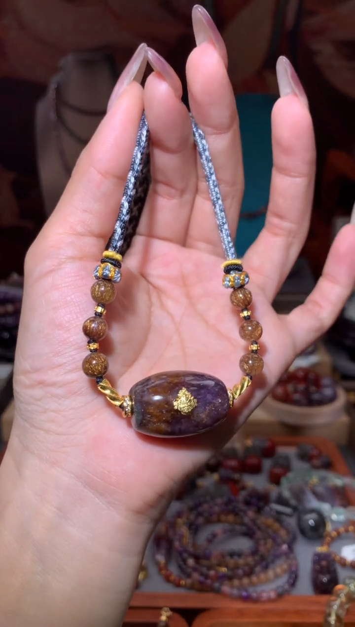 未镶嵌珠宝半成品水晶极光紫钛桶珠套链