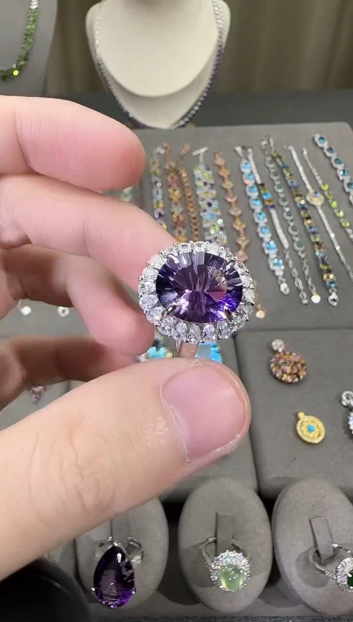 银S925镶嵌戒指紫晶10*12mm戒指设计款