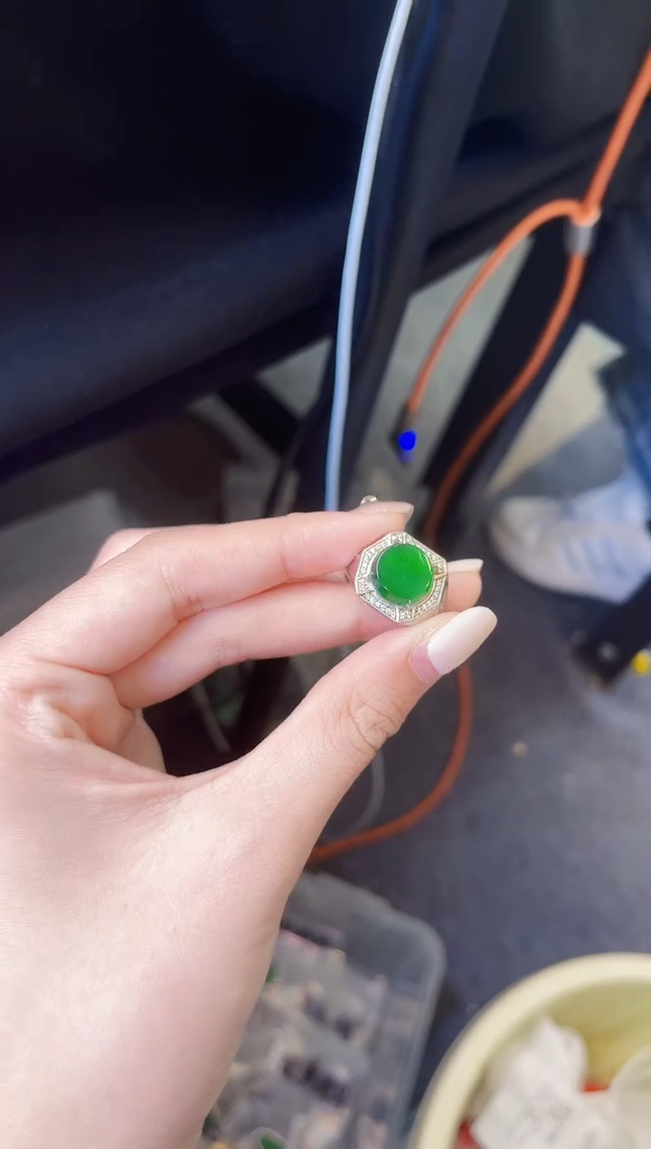 翡翠银S925镶嵌戒指戒指