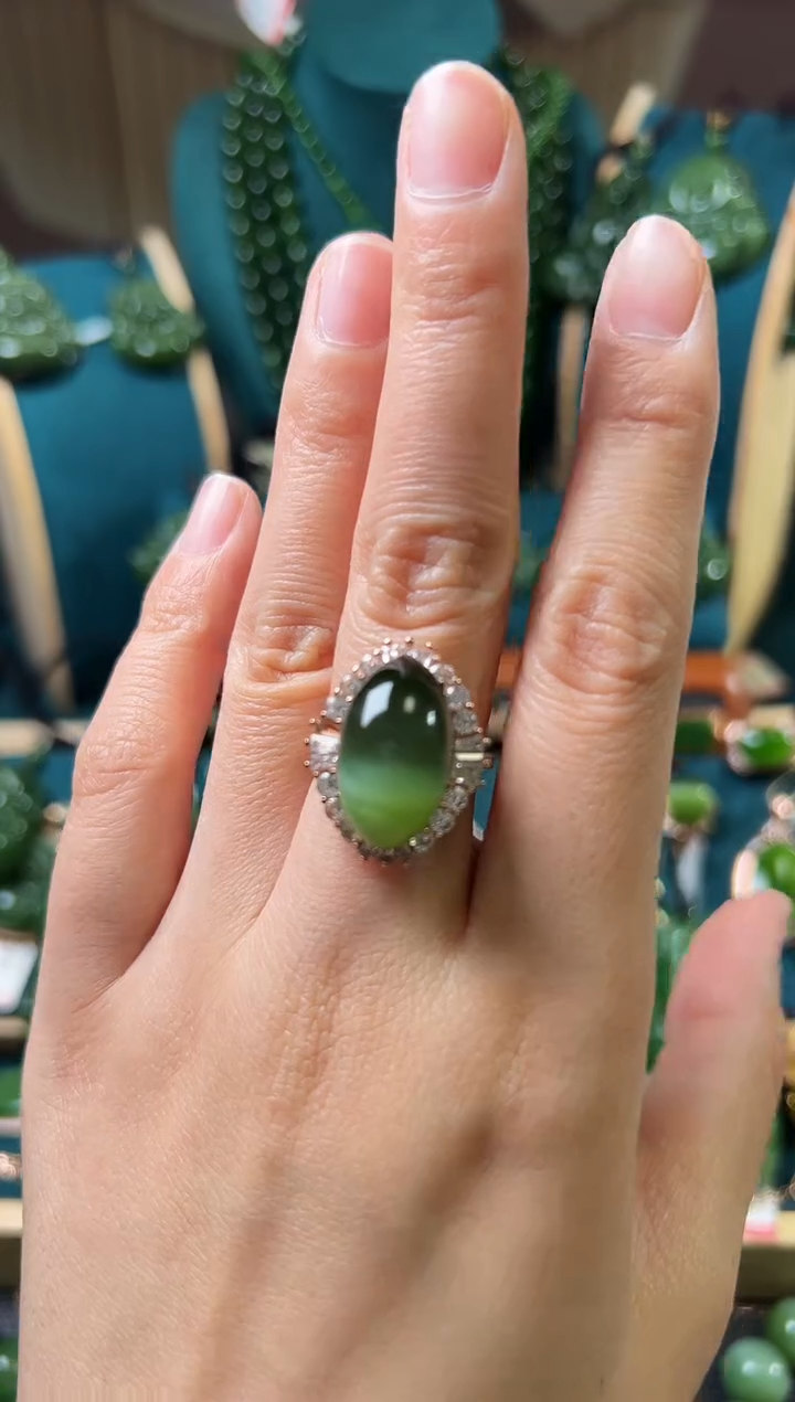 【闪购商品】和田玉（碧玉）戒指银S925镶嵌碧玉