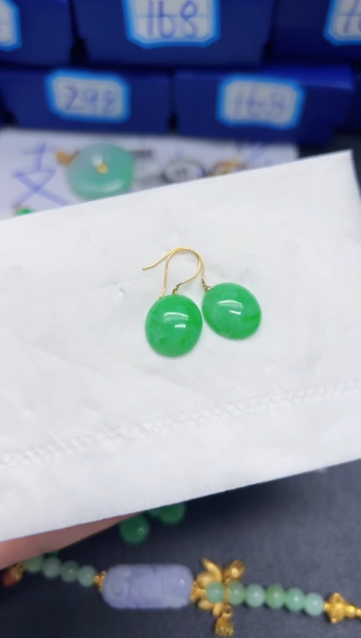 【闪购商品】翡翠耳饰18K金镶嵌Y缅料A货/支持复检/一件