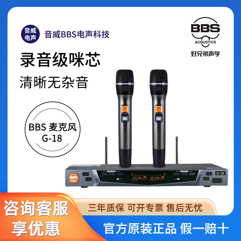 BBS G18无线话筒一拖二舞台KTV主持演出手持动圈麦克风家用K歌