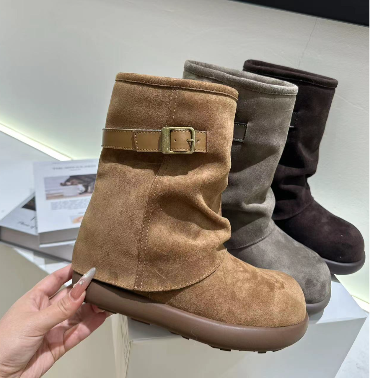 露思同款2025冬季加绒保暖雪地靴女时尚休闲增高靴子百搭不挑腿88