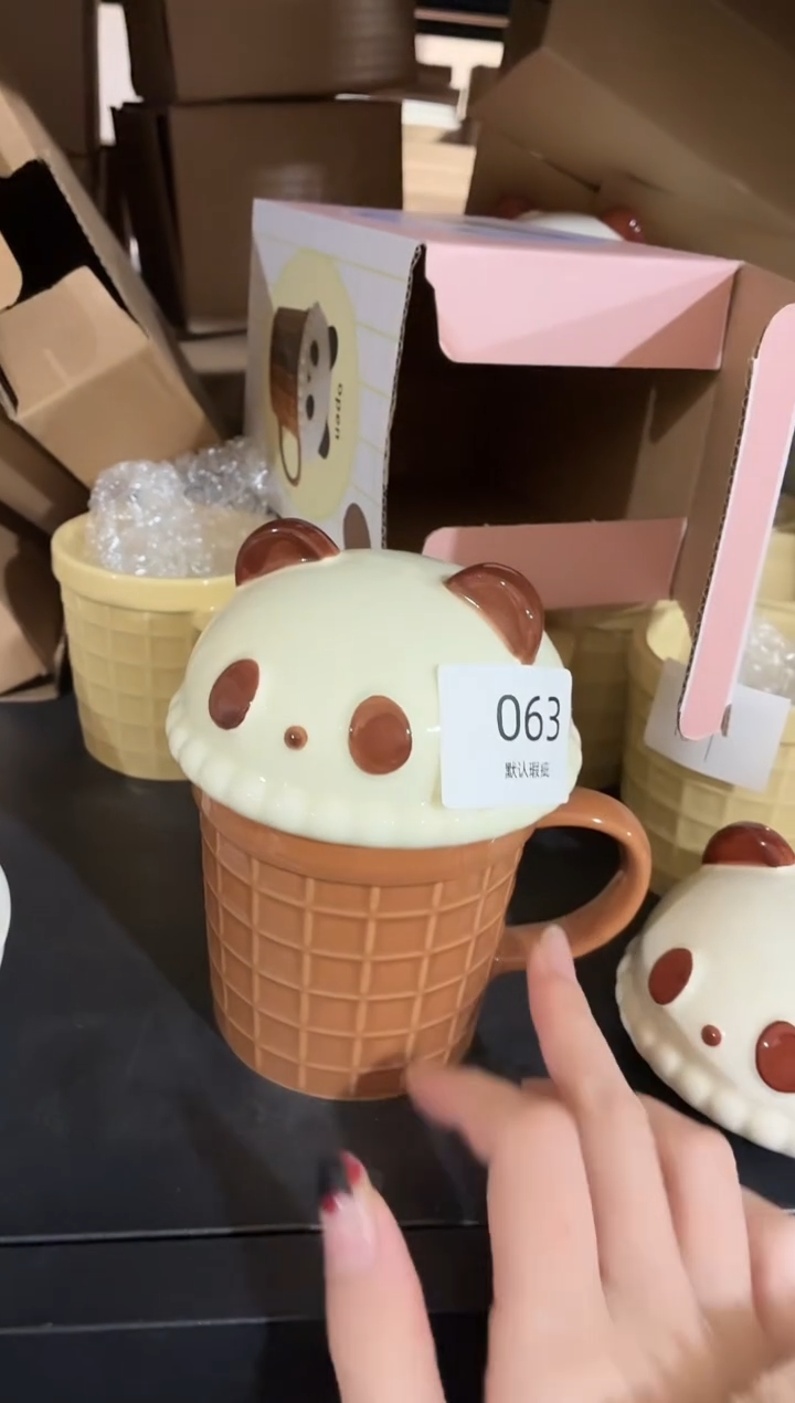 瓷063熊猫冰淇淋水杯默认微瑕