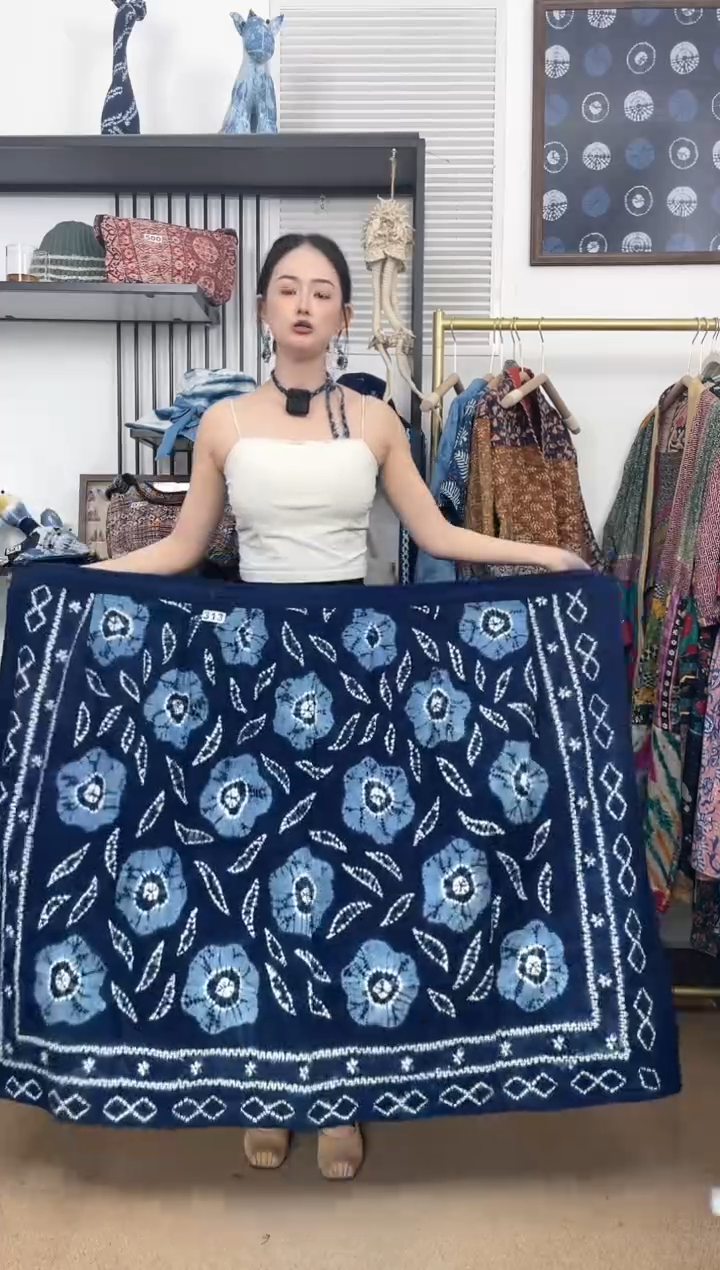 【闪购商品】樱花套染古法冷染白族扎染手工裹裙90cm