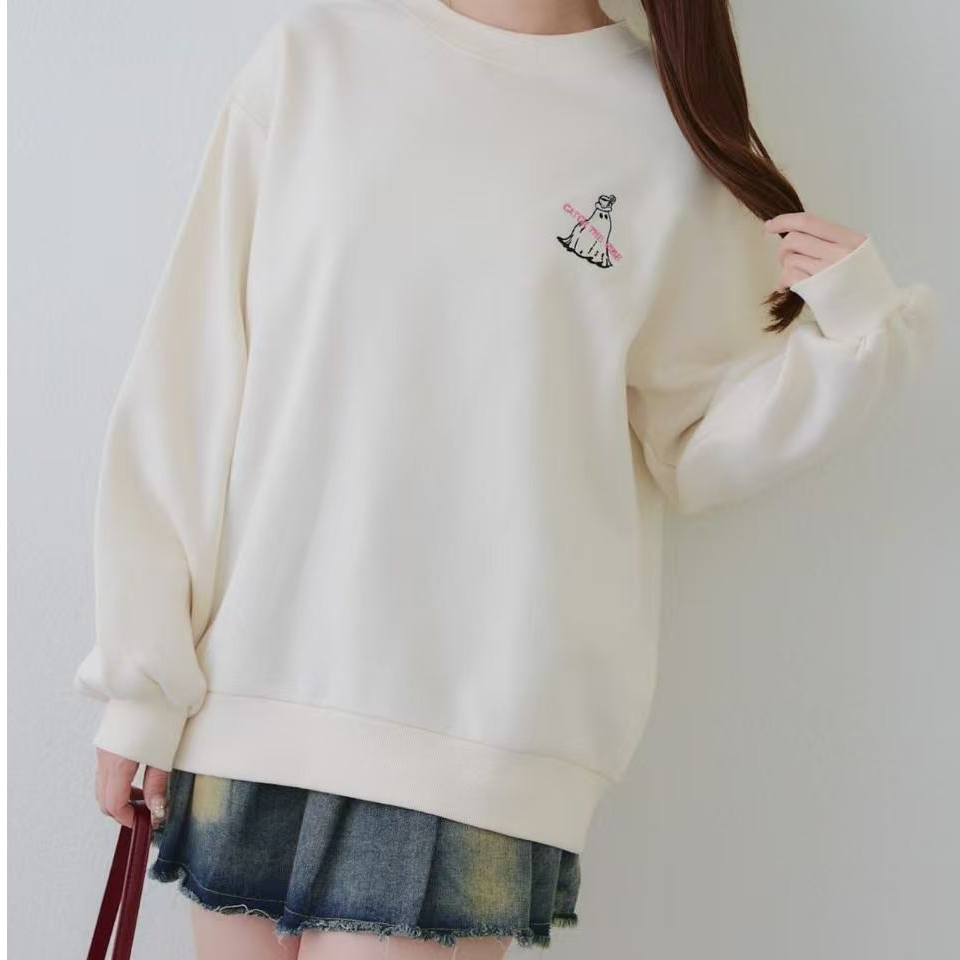 日单加绒宽松百搭卫衣冬季休闲加厚上衣圆领ghost印花秋冬S003