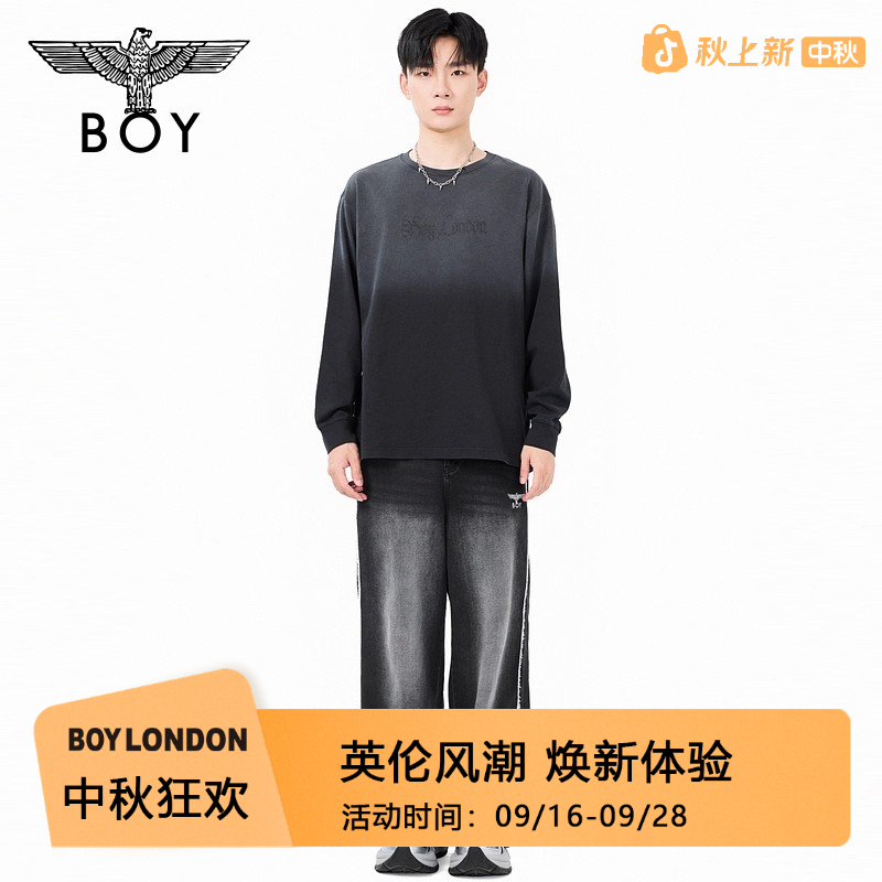 BOYLONDON25新款秋季时尚休闲琥珀流光情侣渐变长袖圆领T恤N00023