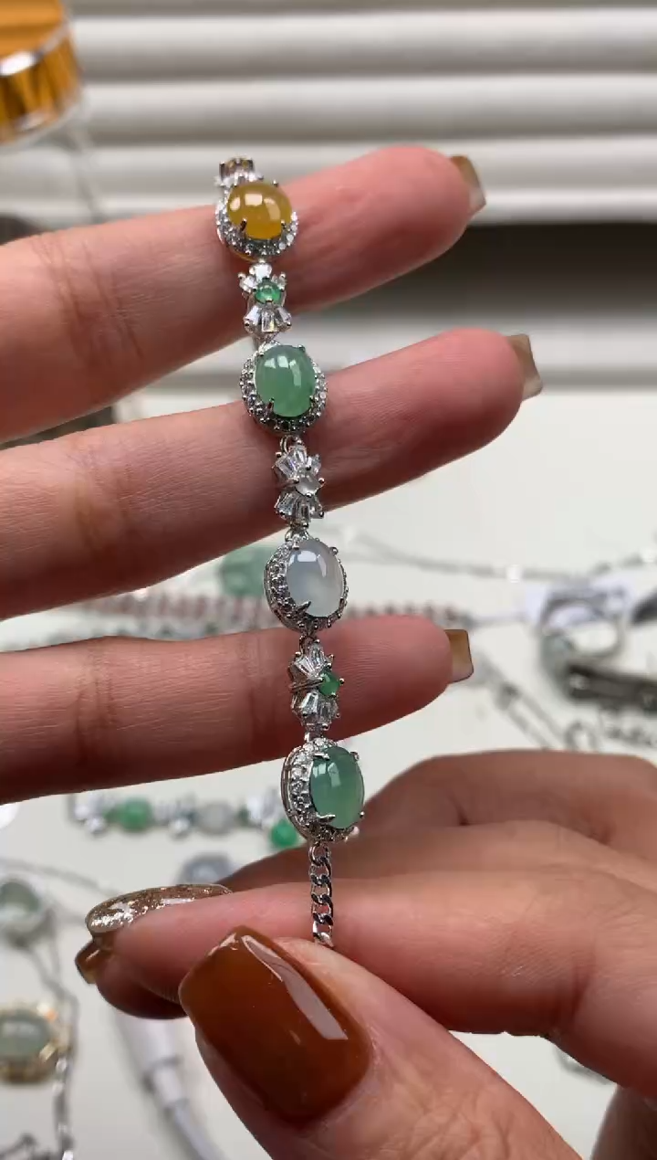 银S925镶嵌戒指翡翠方****?手链