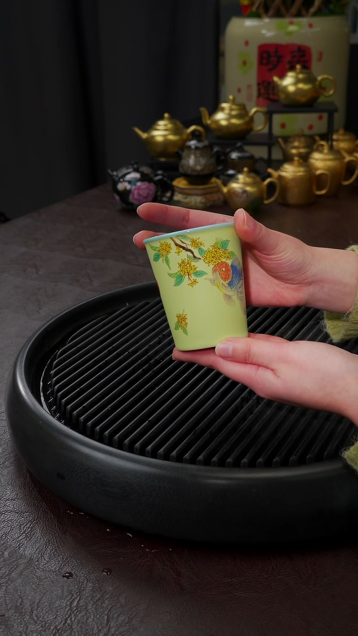 【闪购商品】杯【宜景窑欧碧】手绘桂花鱼可乐杯