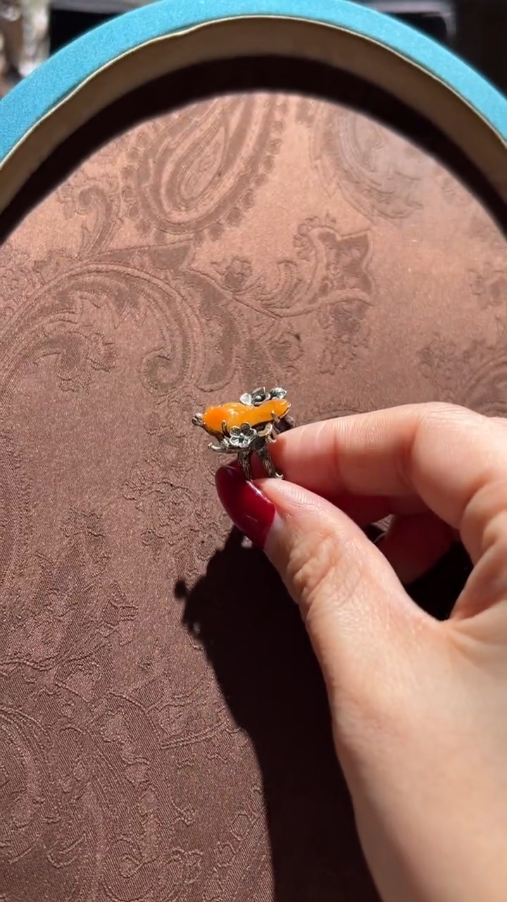 【闪购商品】翡翠戒指银S925镶嵌红翡绿翠 35号