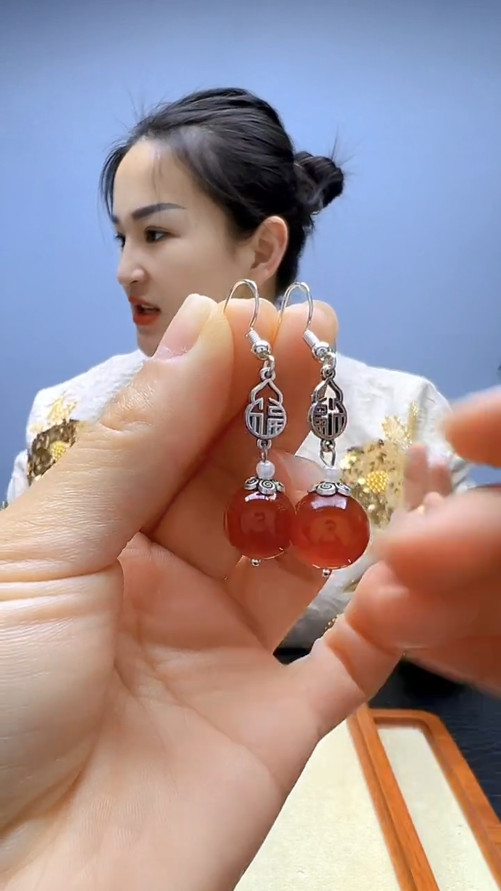 无非金属高货diy劲饰福字圆珠耳钩