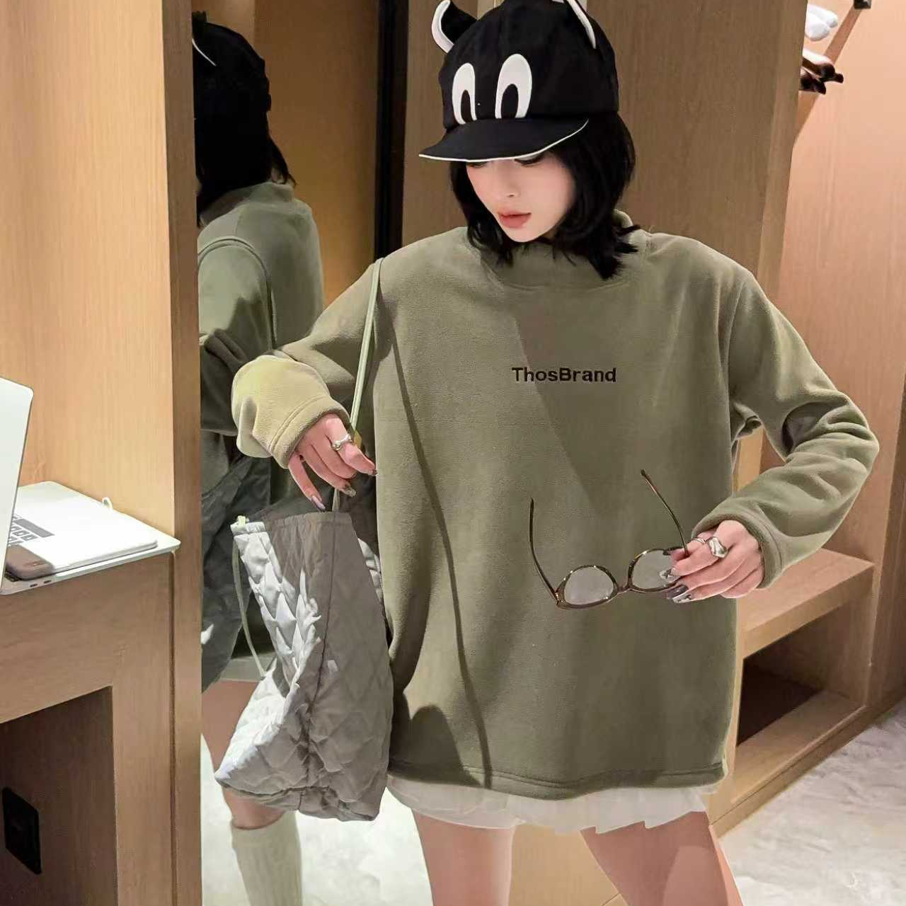 樱桃-大码女装2570双面绒半高领卫衣Tho