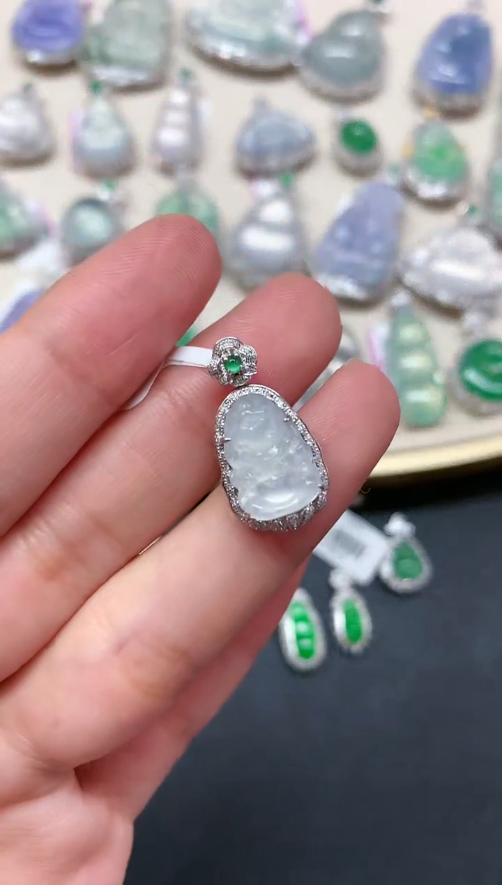 【闪购商品】翡翠吊坠(不含链)18K金镶嵌A229|1980