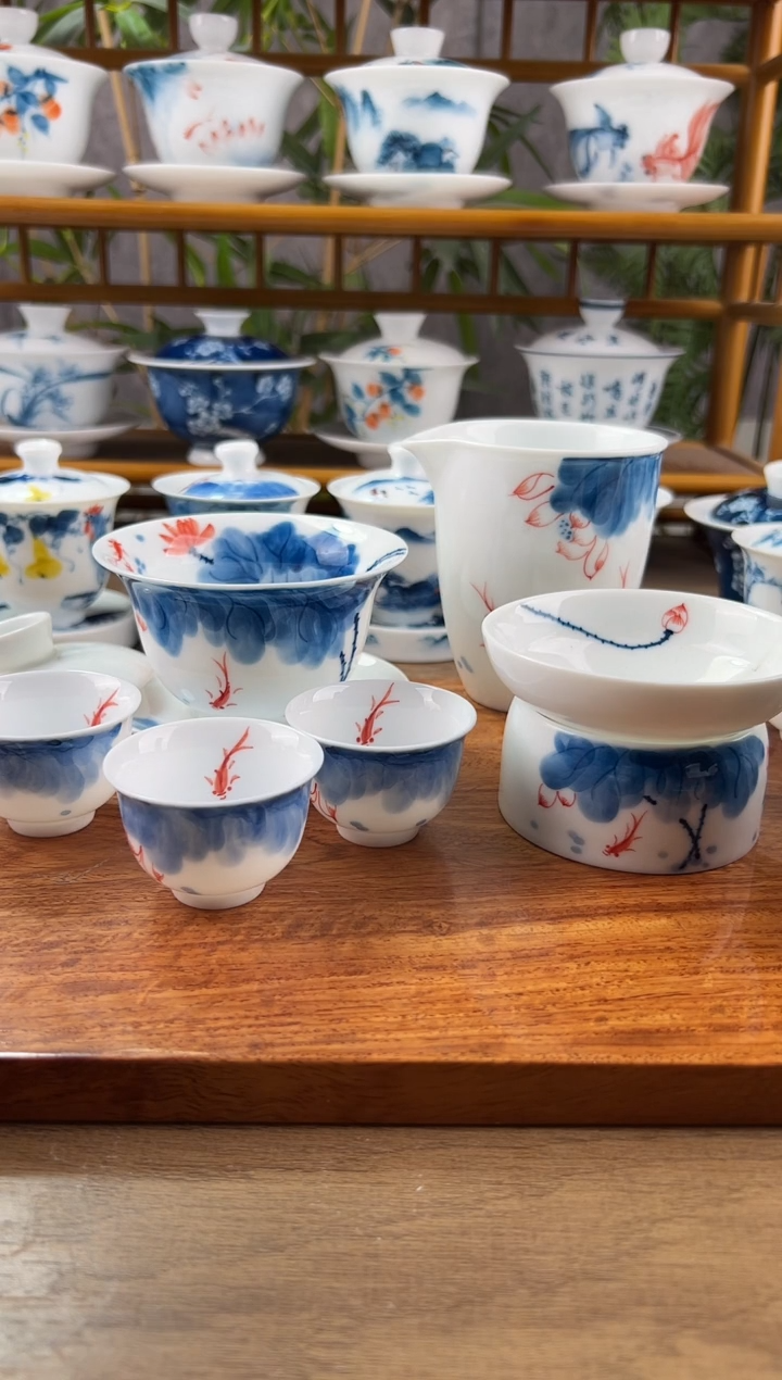 【闪购商品】微瑕线条莲150內绘美人杯6+公道+茶漏