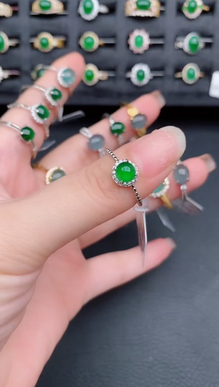 银S925镶嵌戒指翡翠天然a货翡翠13