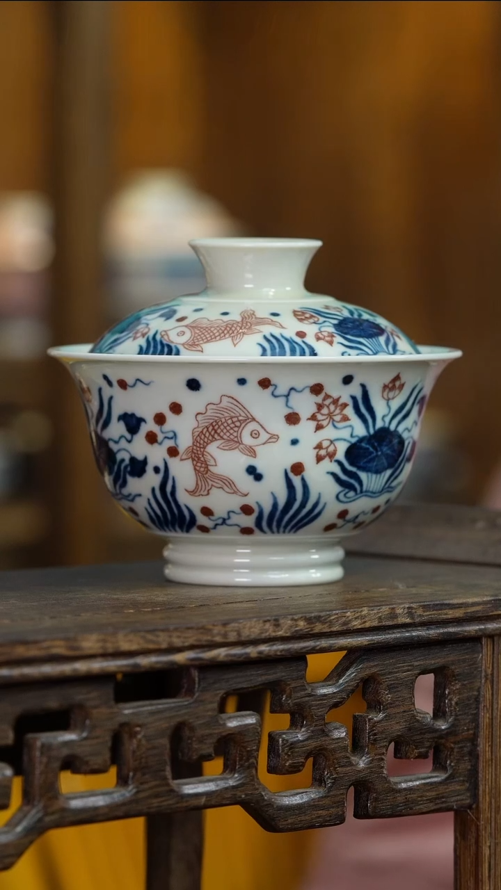 【闪购商品】碗微瑕樂静堂普洱盖碗150ml青花釉里红