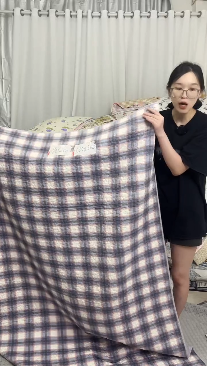 棉90*200双面斜纹紫格子