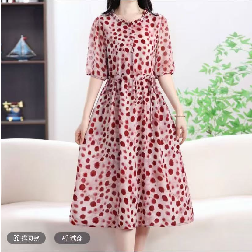 1118小樱桃裙高端领透气夏季妈妈装连衣裙