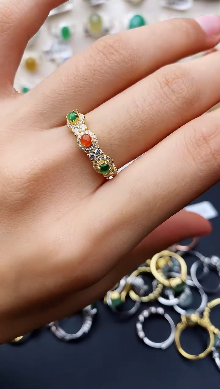 【闪购商品】翡翠戒指银S925镶嵌缅甸翡翠