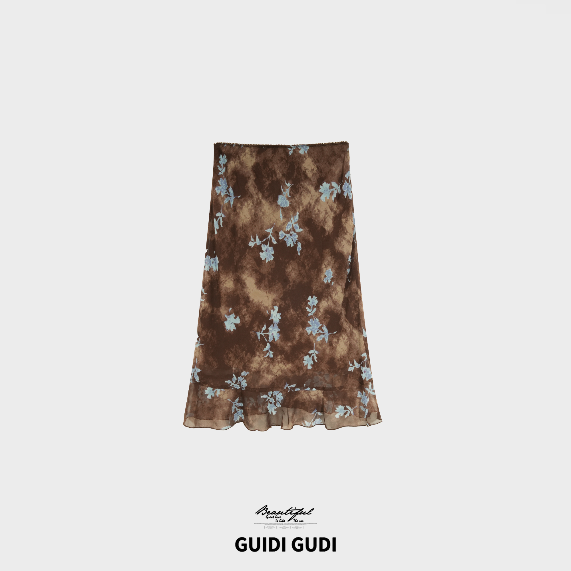 GUIDI GUDI【璀璨人生】氛围感晕染印花半裙/黄加蓝