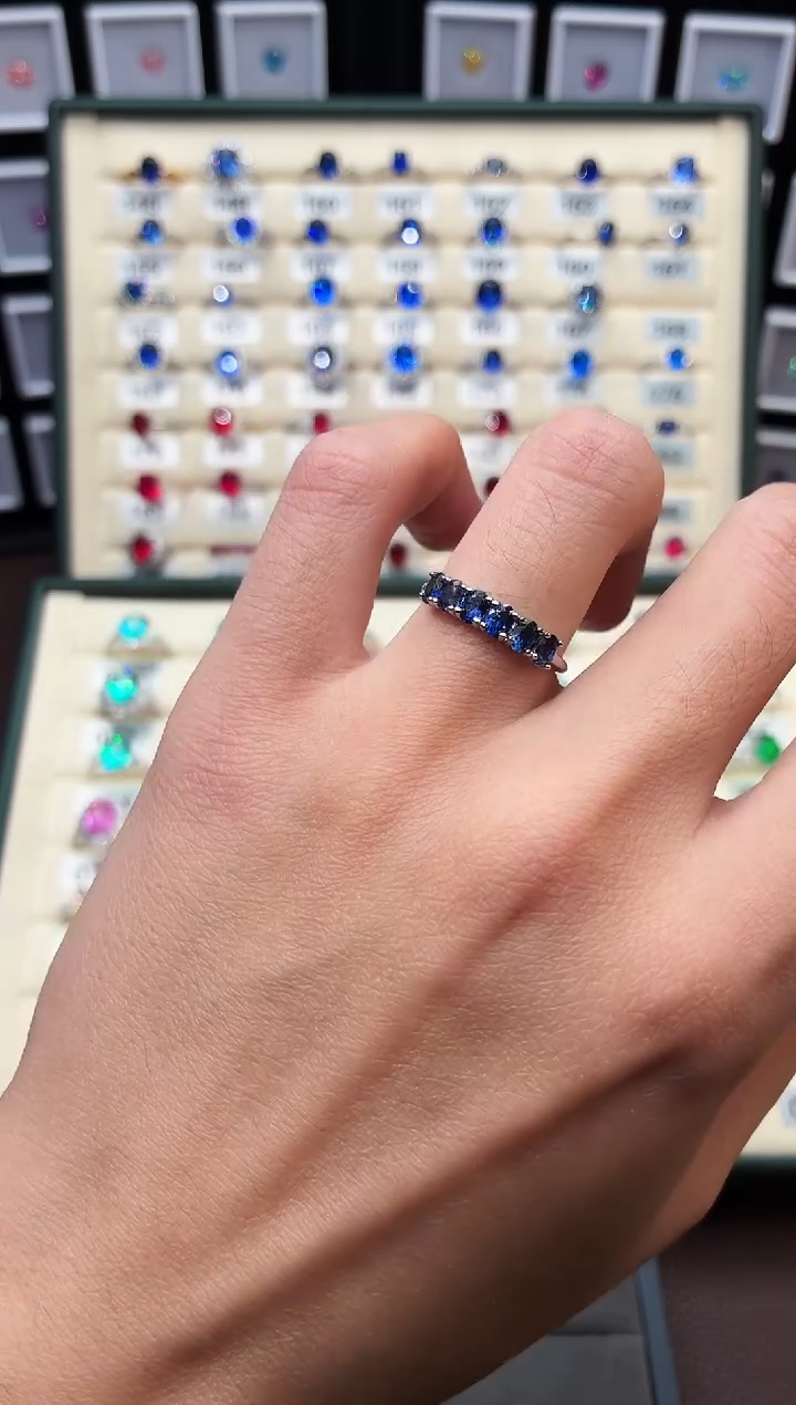 戒指蓝宝石银S925镶嵌1111