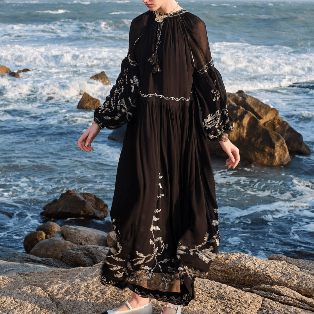 真丝桑蚕丝女装连衣裙显瘦仙女裙纯色花边大摆夏季金线定位花513