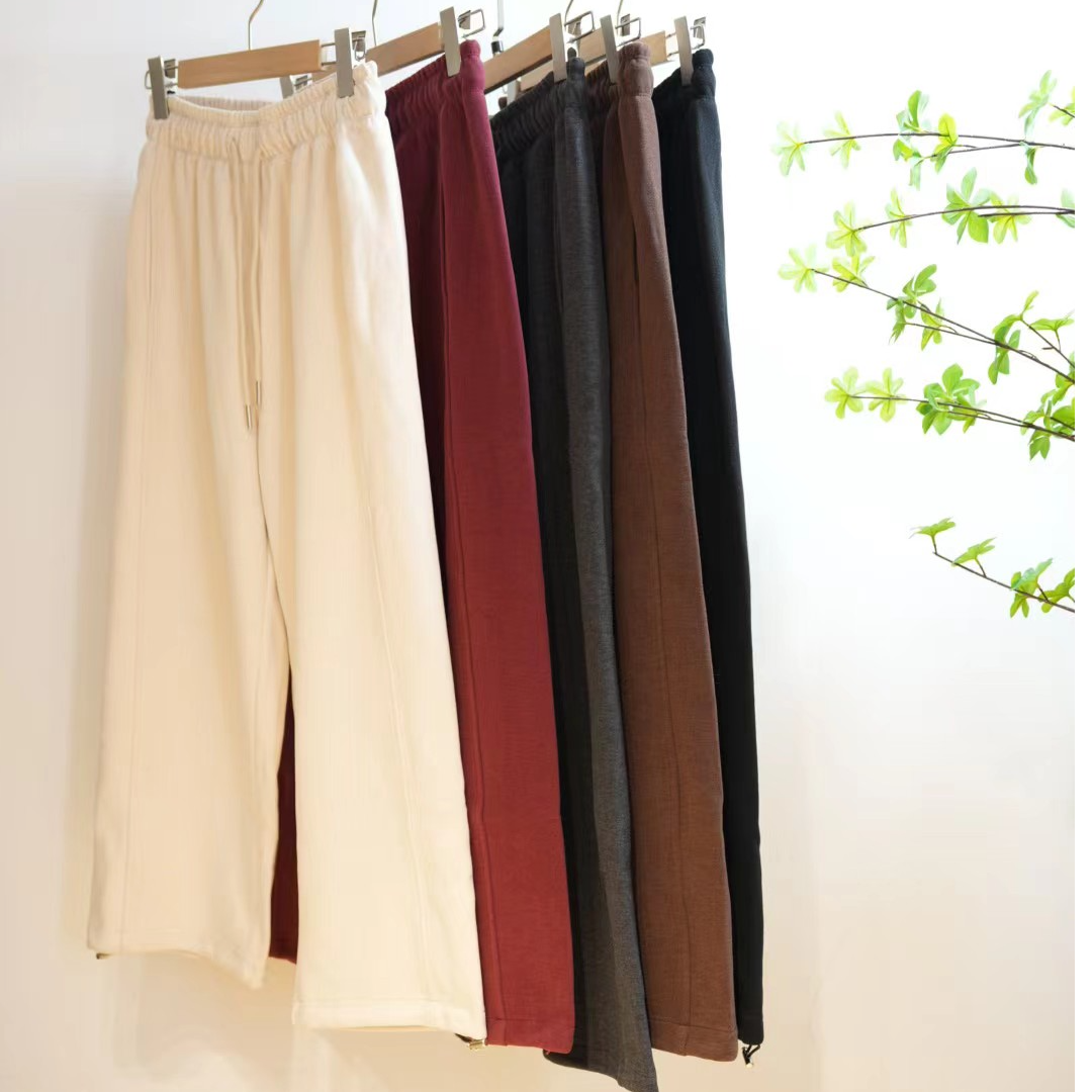 1-543-一款多色拼接女款可调节裤脚休闲直筒裤