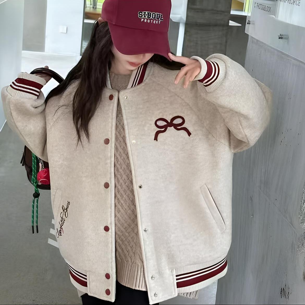 女新款休闲洋气秋冬外套加厚夹棉毛呢棒球服连帽可拆棉服棉衣棉袄