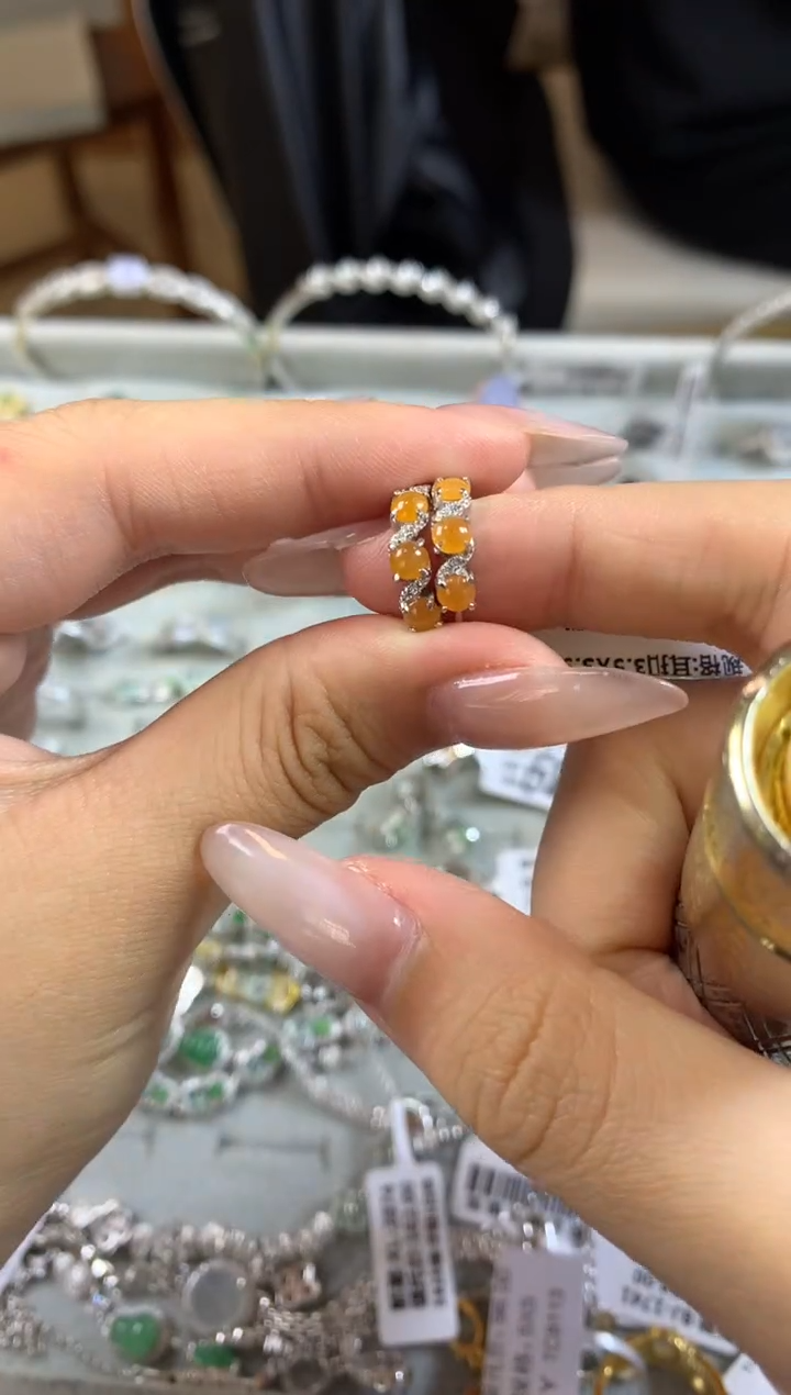 银S925镶嵌戒指翡翠耳饰12