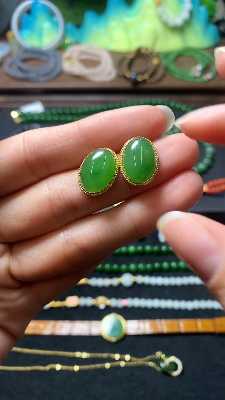 【闪购商品】和田玉耳饰银S925镶嵌耳钉