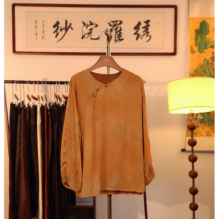 【扇引荷风-香云纱衬衫】中式重工香云纱衬衫4629