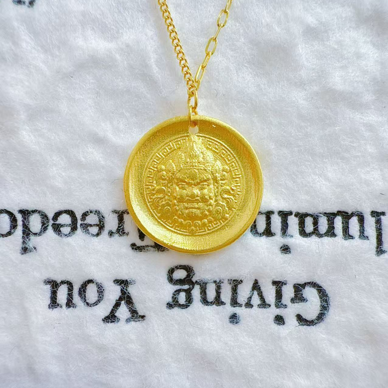 金囍库时尚黄金足金精品工艺黄财神牌牌小众古法百搭