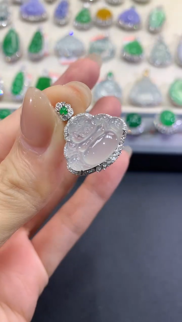 【闪购商品】翡翠吊坠(不含链)18K金镶嵌a21        