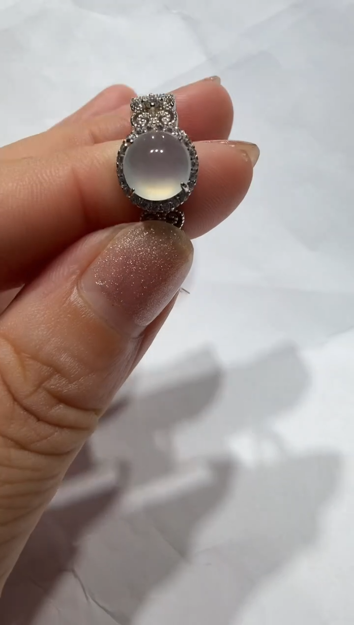 银S925镶嵌戒指翡翠925银镶缅甸A货翡翠戒指