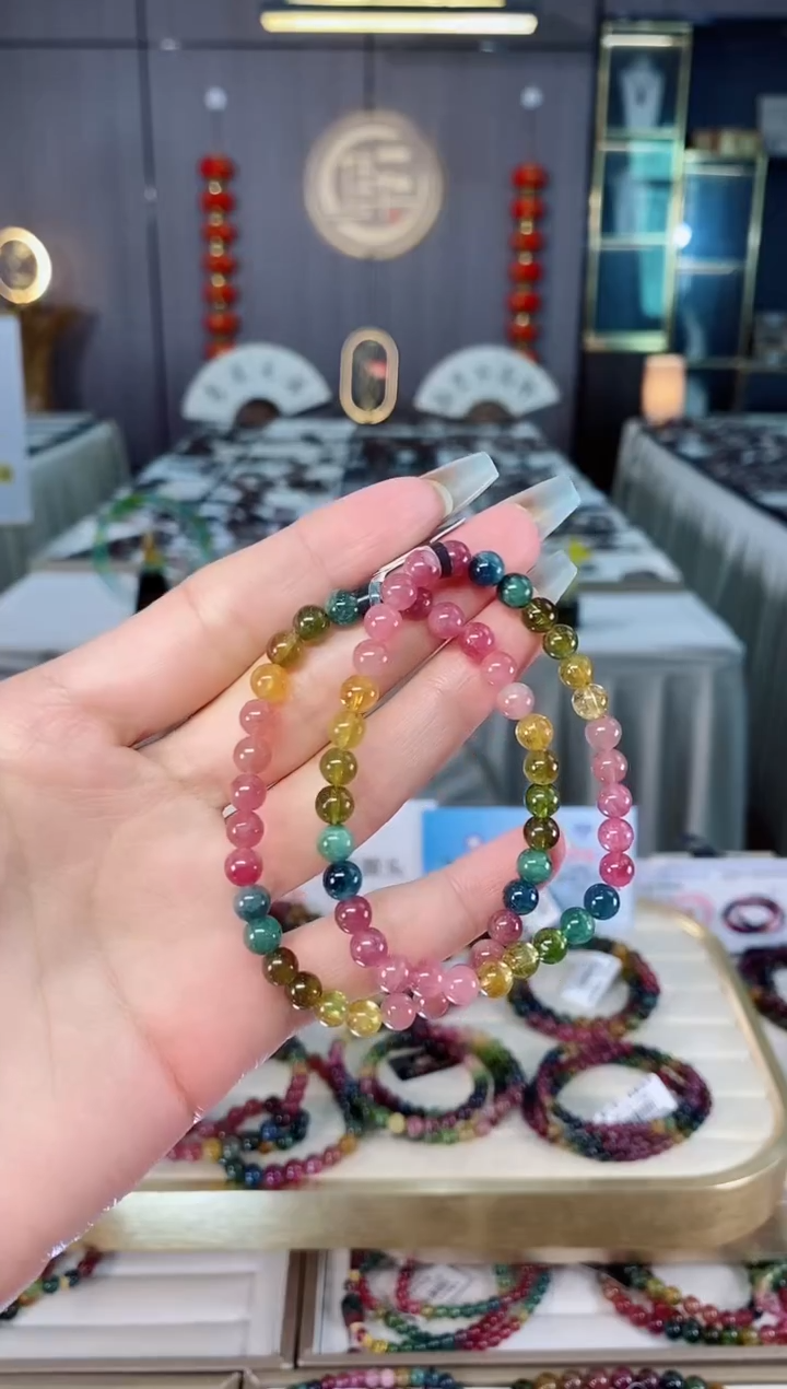 未镶嵌老矿碧玺彩虹单圈手串5mm+碧玺（多样性发一条）mz