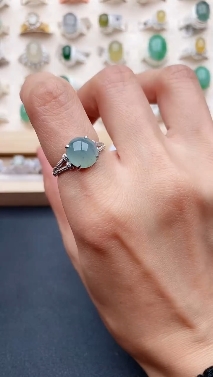 【闪购商品】翡翠戒指银S925镶嵌缅甸天然翡翠444   6-