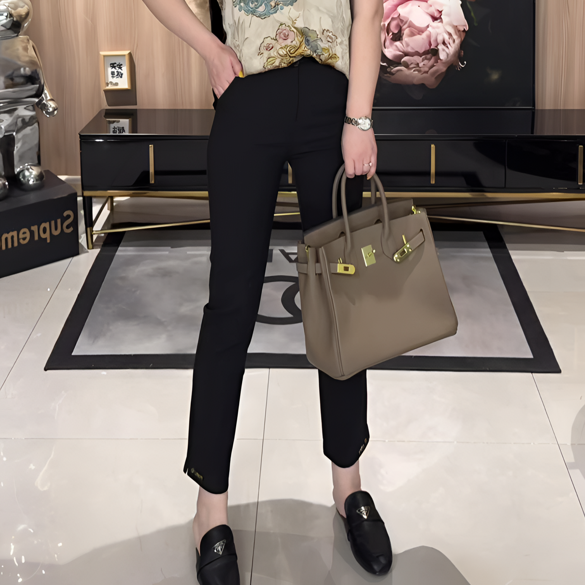 高腰直筒裤百搭小脚休闲裤洋气修身长裤黑色九分裤爆款显瘦夏季