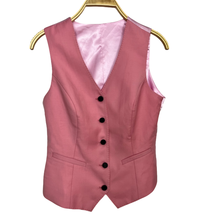 修身百搭V领单排扣短款韩版红色马甲女时尚外搭亚麻内搭春秋无袖