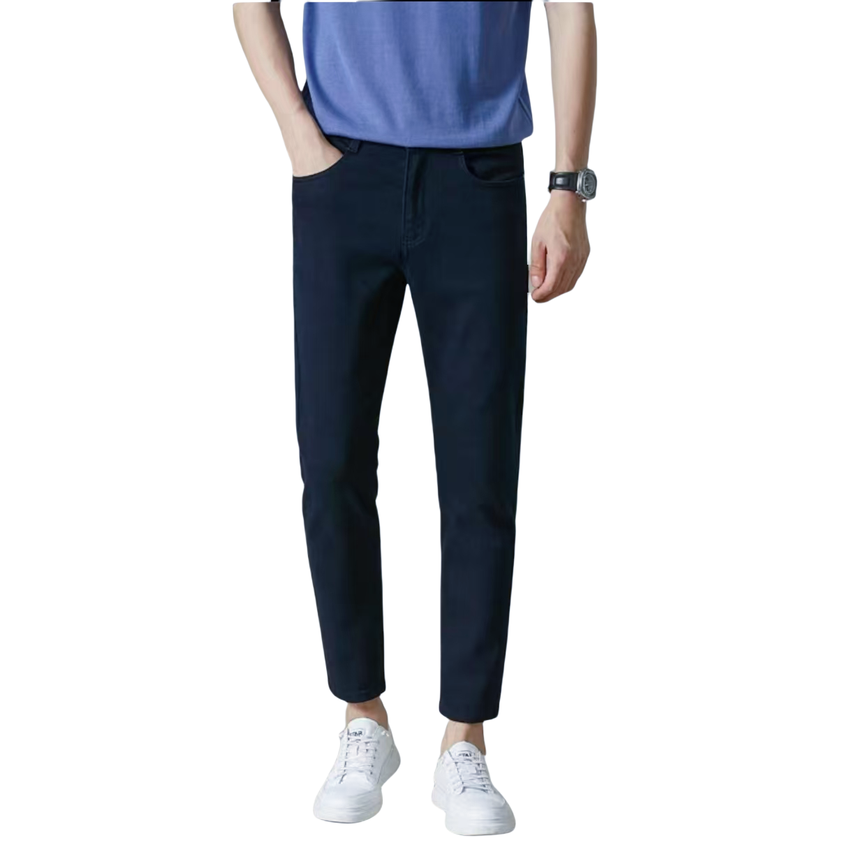 秋冬款加绒加厚弹力运动牛仔裤休闲裤男式宽松直筒裤百搭保暖长裤