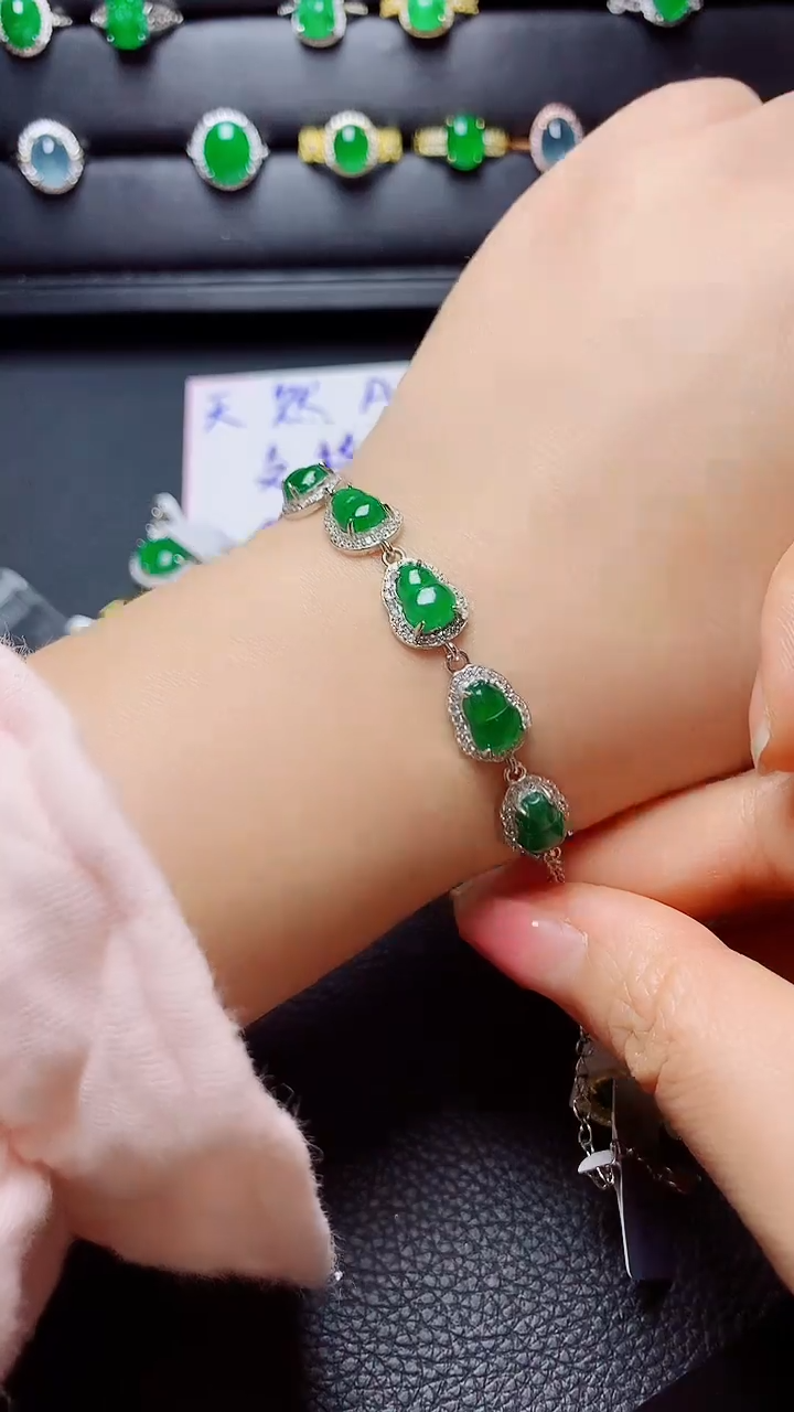 银S925镶嵌戒指翡翠天然翡翠A货s925银镶